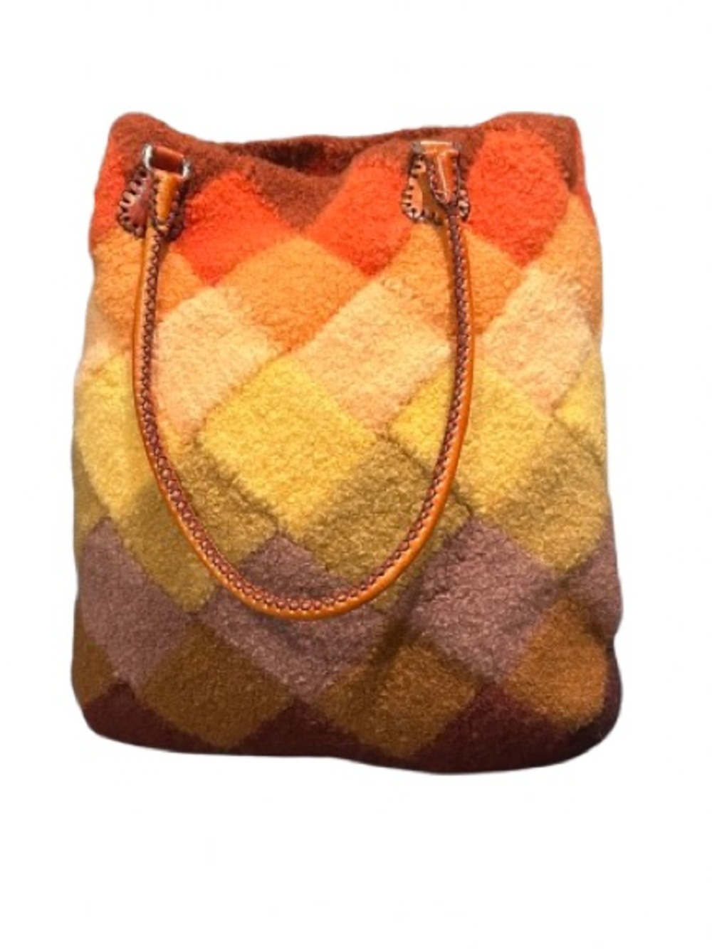 Artisan Handmade Felted Wool Patchwork Tote Bag Harlequin Diamond Boho Purse